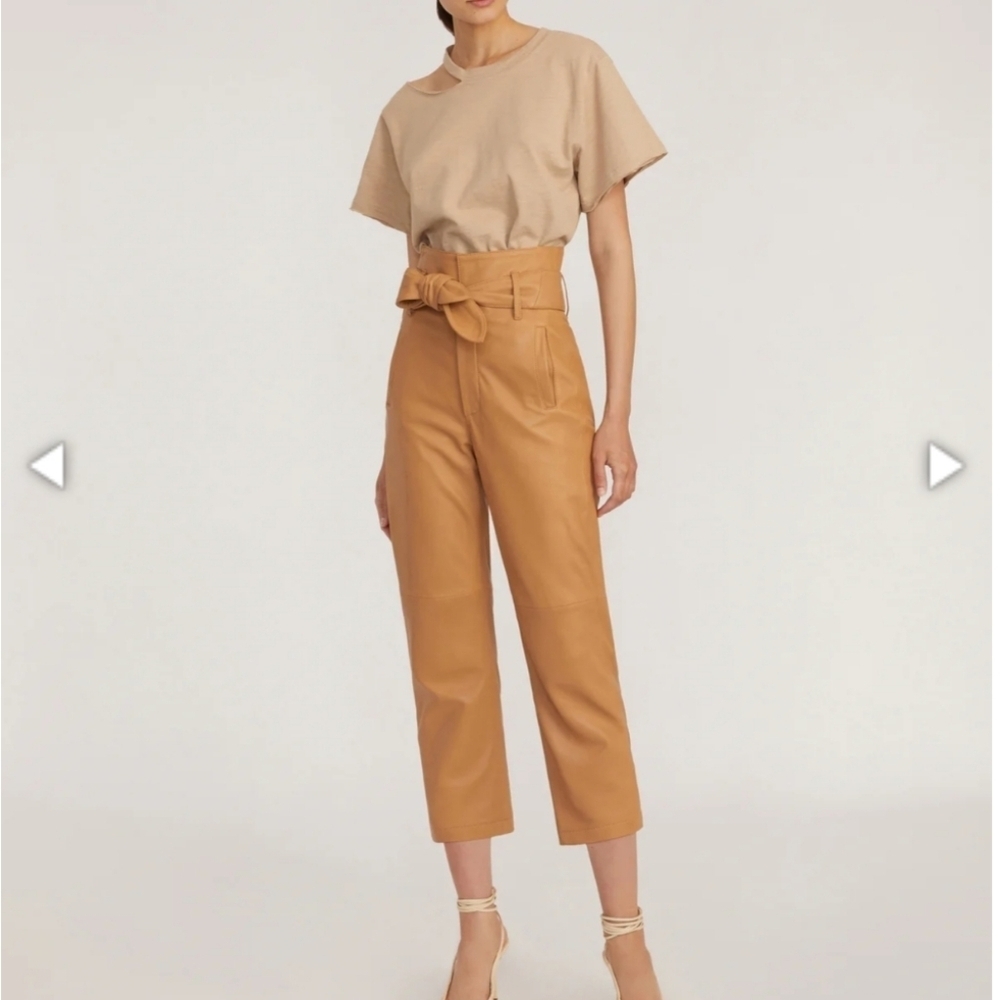 Marissa Webb Tan High-Waist Cropped Pants with Tie Belt